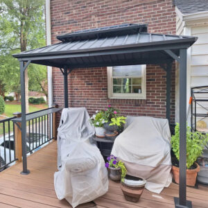 PURPLE LEAF Hardtop Grill Gazebo for Patio Grey Permanent Metal Roof Outside Sun Shade Outdoor BBQ Canopy