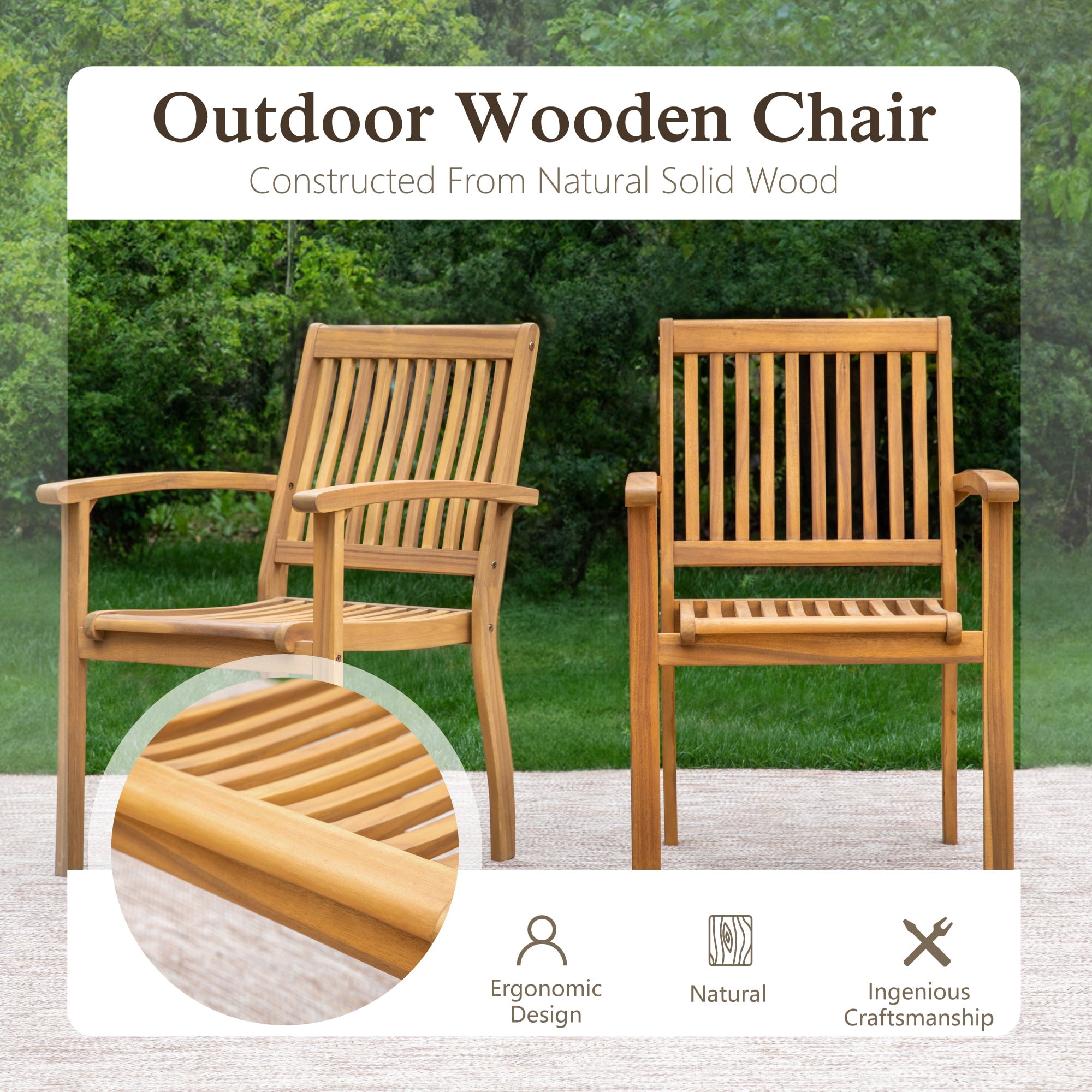 Sophia & William 7 Pieces Acacia Wood Outdoor Patio Dining Set Expandable Table and Patio Chairs Natural Wood for Lawn, Garden, Backyard - Detailed View 5 | EuroLife Furniture