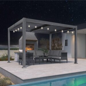 PURPLE LEAF Caesar Louvered Pergola with Milky String Lights Patio Aluminum Pergola with Independent Adjustable Rainproof Roof With Milky Lights