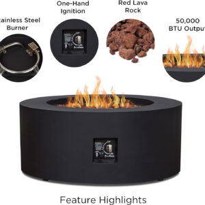 Real Flame Aegean 36" Round Steel Propane or Natural Gas Fire Pit Table in Black