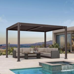 PURPLE LEAF Caesar Louvered Pergola Outdoor Adjustable Louvre Shade Modern Patio Aluminum Pergola with  Milky Lights