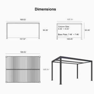 PURPLE LEAF Athena Louvered Pergola Grey Outdoor Aluminum Pergola with Strip Lights Adjustable Gazebo for Patio Deck Garden