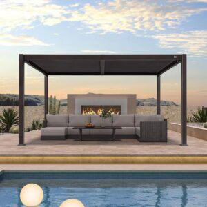 PURPLE LEAF Caesar Louvered Pergola Outdoor Adjustable Louvre Shade Modern Patio Aluminum Pergola with  Milky Lights
