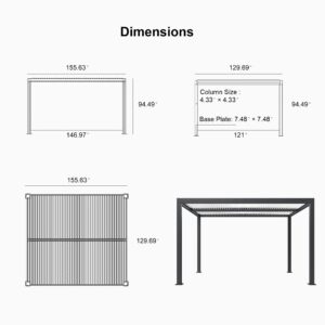 PURPLE LEAF Athena Louvered Pergola Grey Outdoor Aluminum Pergola with Strip Lights Adjustable Gazebo for Patio Deck Garden
