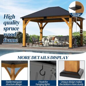 11FT X 13FT Outdoor Spruce Wood Gazebo | Patio Wooden Frame Gazebo with Galvanized Steel Roof, Heavy-Duty Hardtop Gazebos for Garden, Poolside, Deck, Backyard