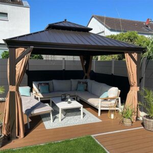 PURPLE LEAF Outdoor Hardtop Gazebo for Garden Bronze Double Roof Aluminum Frame Pavilion with Reinforcement Support Rod
