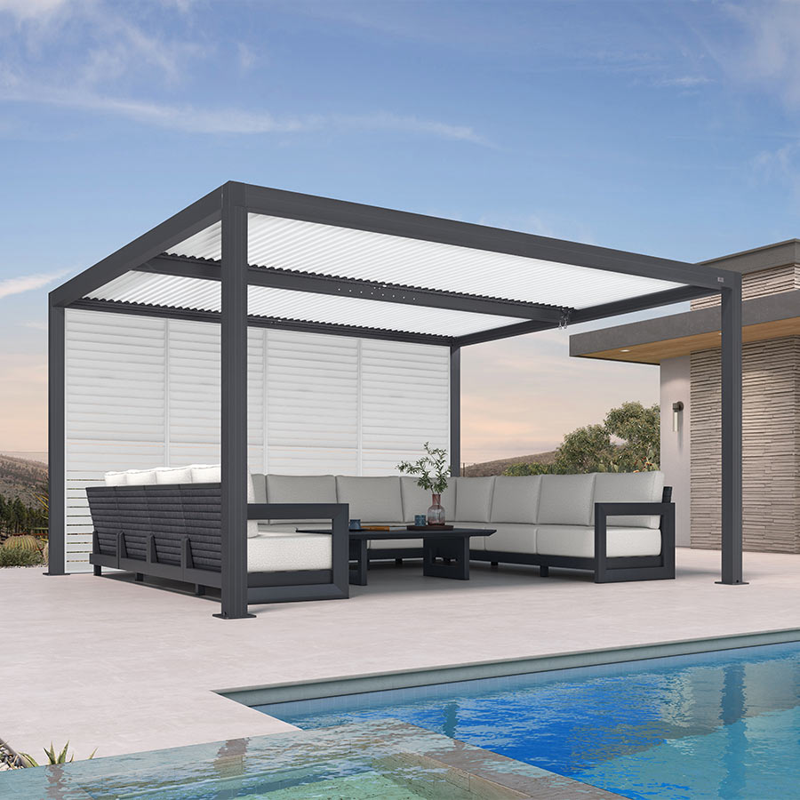 PURPLE LEAF Athena Louvered Pergola Grey Outdoor Aluminum Pergola with Shutter Wall Adjustable Gazebo Rainproof for Patio Deck Garden - Pergola by EuroLife Furniture