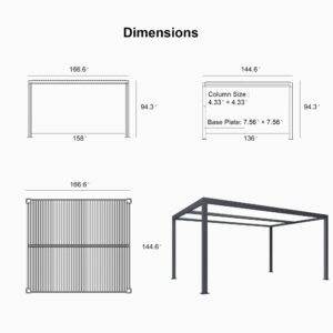 PURPLE LEAF Athena Louvered Pergola Grey Outdoor Aluminum Pergola with Strip Lights Adjustable Gazebo for Patio Deck Garden