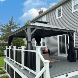 PURPLE LEAF Patio Gazebo for Pool Light Grey Hardtop Galvanized Steel Roof with String Lights-milky