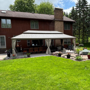 PURPLE LEAF Backyard Gazebo Champagne Hardtop Galvanized Steel Roof Awning and Upgrade Curtain