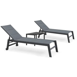 PURPLE LEAF Outdoor Sunbathing Aluminum Chaise Lounge with Wheels and Side Table for Outdoor Backyard Poolside