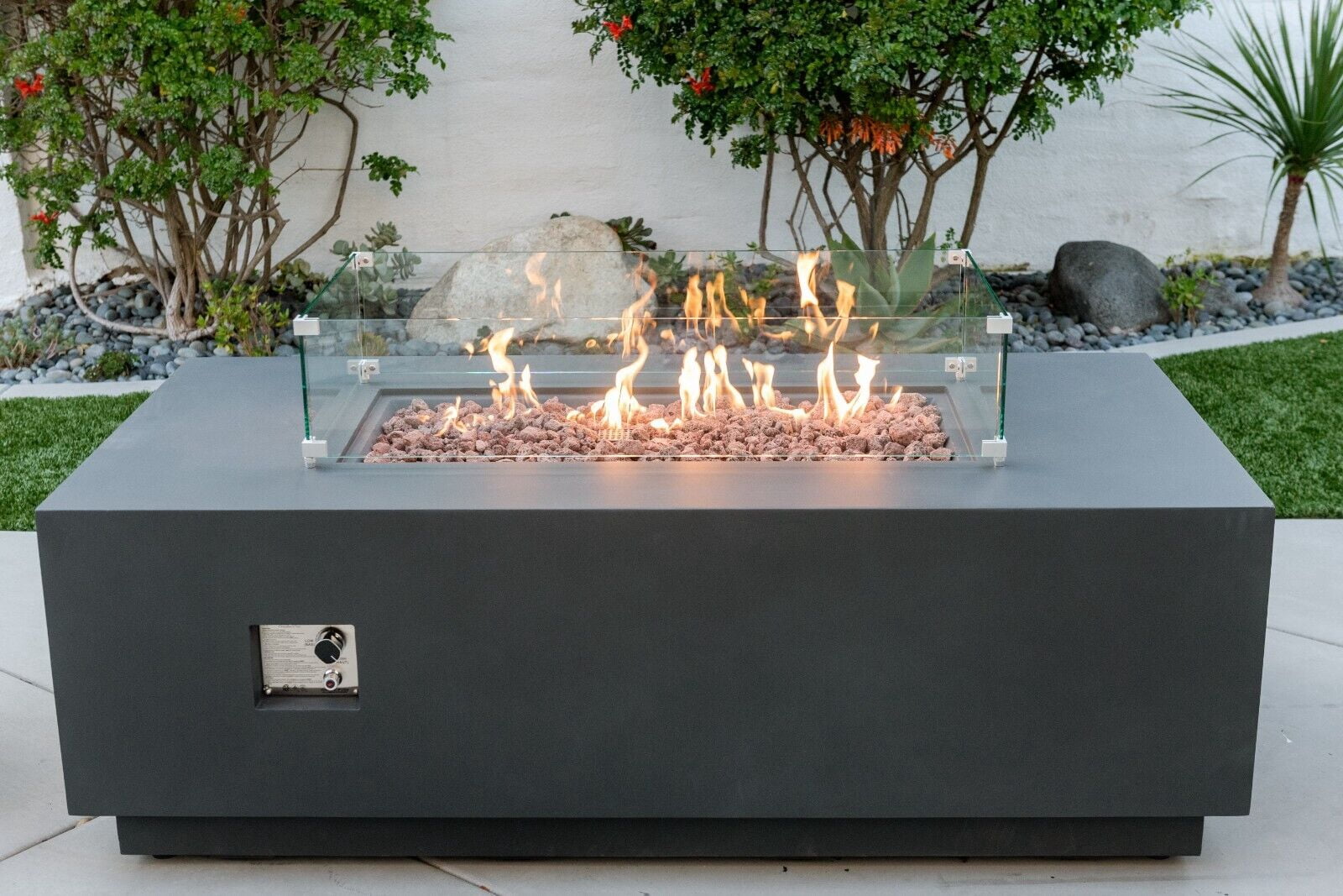 AMS Fireplace Creations 66" Dark Gray Sedona Fire Pit Table w/ Pullout Propane Tank Drawer - Detailed View 2 | EuroLife Furniture