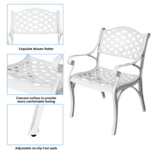 7 Pieces Cast Aluminum Outdoor Dining Set, Round 48" Dining Table with 2.36" Umbrella Hole and 6 Armchairs,All-Weather Patio Bistro Dining Set Outdoor Furniture Set for Patio
