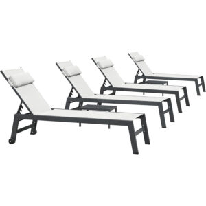 PURPLE LEAF Outdoor Lounge Chair Patio Chaise Pool Lounger Aluminum Frame with Side Table and Wheels for Outside Sunbathing Tanning Recliner Including Pillows