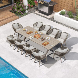 PURPLE LEAF Patio Dining Sets Aluminum Frame and Handwoven Wicker Chairs Set for Garden Deck, Cushions and Pillows included