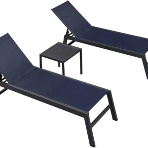 PURPLE LEAF Outdoor Textilene Chaise Lounge with Wheels for Outside Aluminum Patio Lounge Chair with 5 Adjustable Position Recliner for Patio, Beach, Yard, Pool, Side Table Included
