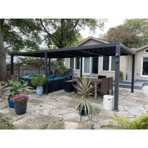 PURPLE LEAF Caesar Louvered Pergola Outdoor Adjustable Louvre Shade Modern Patio Aluminum Pergola with  Yellow Lights
