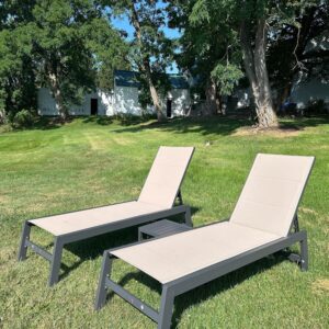 PURPLE LEAF Outdoor Sunbathing Aluminum Chaise Lounge with Wheels and Side Table for Outdoor Backyard Poolside
