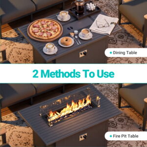 Muphyers 4 Piece Aluminum Patio Furniture Set, with 55000 BTU Propane Fire Pit Table, 5.1" Thick Cushions, Outdoor Conversation Sofa Set for Backyard Garden Deck,Black