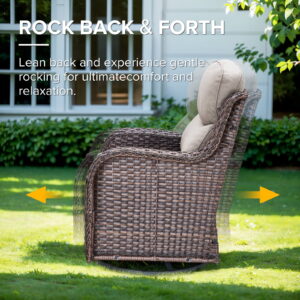 Gymojoy 5-Piece Wicker Patio Furniture Set with Fire Pit Table, Swivel Rocker Chairs, Sofa, Side Table and 6" Thick Cushions