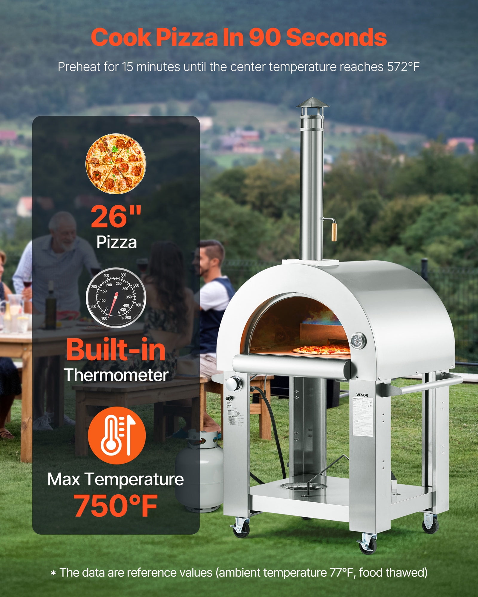 VEVOR Dual Fuel Pizza Oven Outdoor, 26 in Portable Pizza Oven, Pellet & Gas Powered Outdoor Pizza-Maker with Thickened Cordierite Pizza-Stone, Easy to Move with Casters, for Camping and Backyard - Detailed View 4 | EuroLife Furniture