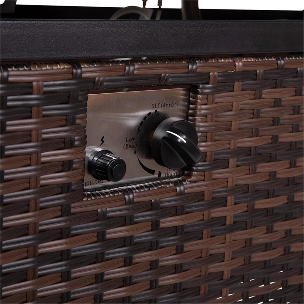 Pemberly Row Outdoor 50000 BTU Fire Table with Steel Top & Wicker Base in Black - Detailed View 3 | EuroLife Furniture