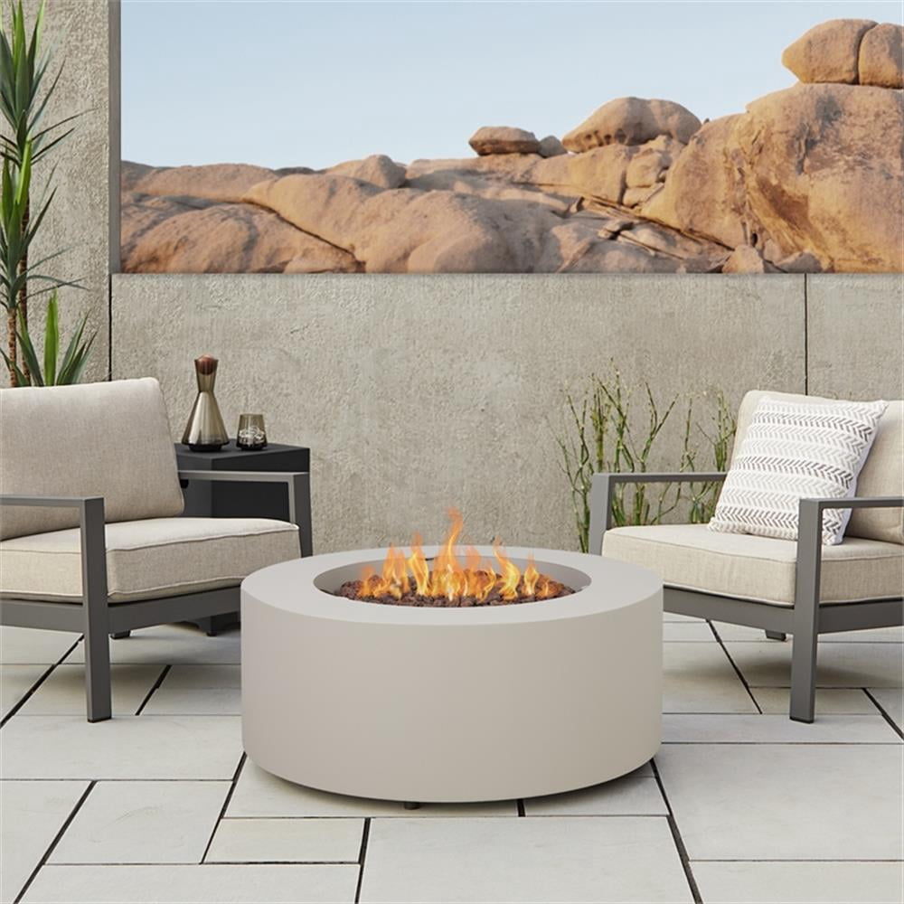 Real Flame Aegean 36" Round Steel Propane or Natural Gas Fire Pit Table in Light Sand - Detailed View 2 | EuroLife Furniture