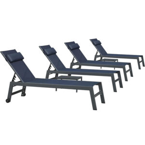 PURPLE LEAF Outdoor Lounge Chair Patio Chaise Pool Lounger Aluminum Frame with Side Table and Wheels for Outside Sunbathing Tanning Recliner Including Pillows