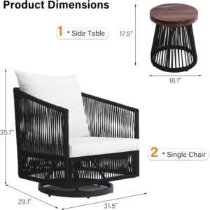 DREAMSIDEA 6 Pcs Outdoor Patio Furniture Set, Outdoor Swivel Bistro Set with Coffee Table, PE Wicker Rope Patio Furniture Conversation Sets for Balcony&Poolside, Black