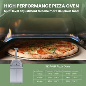 112 Inch Propane Outdoor Kitchen Island with Built-in BBQ Grill, Pizza Oven, Side Burner & Rotisserie, 108000 BTU, Includes Refrigerator, Granite Countertops, and Storage Cabinets