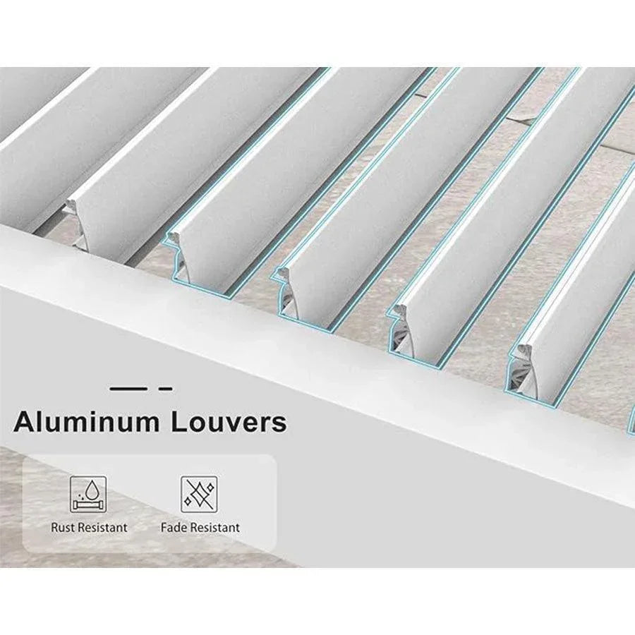 PURPLE LEAF Athena Louvered Pergola White Outdoor Aluminum Pergola with Roller Blind Adjustable Gazebo for Patio Deck Garden - Detailed View 5 | EuroLife Furniture