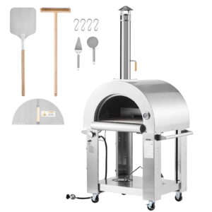 VEVOR Dual Fuel Pizza Oven Outdoor, 26 in Portable Pizza Oven, Pellet & Gas Powered Outdoor Pizza-Maker with Thickened Cordierite Pizza-Stone, Easy to Move with Casters, for Camping and Backyard