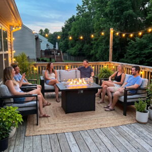 LayinSun Aluminum Furniture Set with Fire Pit Table, 5 Pieces Patio Sectional Conversation Chat Sofa Modern Seating Set