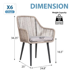 JOIVI 7-Piece Outdoor Dining Set, Patio Dining Set for 4-6 People with 55"-71" Expandable Table and Rattan Chairs, Wicker Dining Furniture for Deck, Backyard (Straight-line Back Chair)