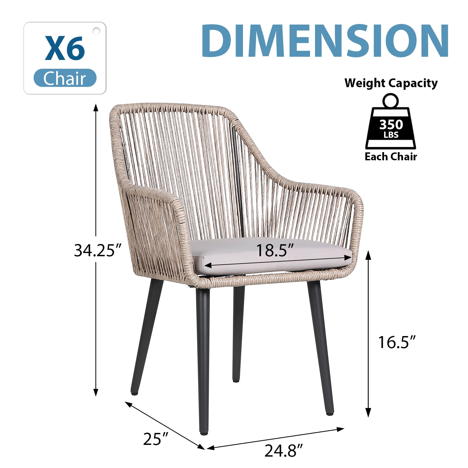 JOIVI 7-Piece Outdoor Dining Set, Patio Dining Set for 4-6 People with 55"-71" Expandable Table and Rattan Chairs, Wicker Dining Furniture for Deck, Backyard (Straight-line Back Chair) - Detailed View 3 | EuroLife Furniture