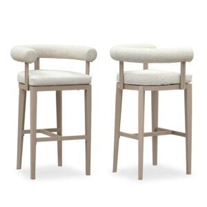 PURPLE LEAF Provence Outdoor Bar Stools Set of 2 Modern Olefin Upholstered Barstools with Back and Armrest Bar Chairs for Garden Kitchen Island