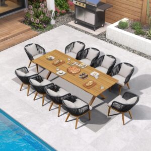PURPLE LEAF Teak Patio Dining Set with Cushions and Pillow All-Weather Wicker Patio Table Set for Garden, Deck, and Yard