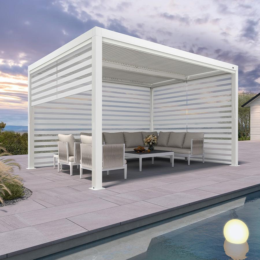 PURPLE LEAF Athena Louvered Pergola White Outdoor Aluminum Pergola with Roller Blind Adjustable Gazebo for Patio Deck Garden - Detailed View 3 | EuroLife Furniture