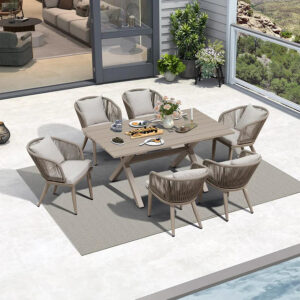PURPLE LEAF Patio Dining Sets Aluminum Frame and Handwoven Wicker Chairs Set for Garden Deck, Cushions and Pillows included