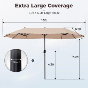 Alpha Joy 8-Piece Outdoor Patio Dining Set with 13 ft Umbrella (No Base), Rattan Chairs & Rectangle Table Set for 6, Beige Umbrella