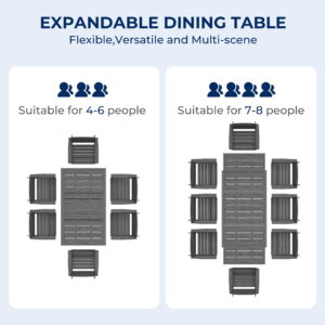 LOYALICE 9-Piece Outdoor Dining Set,Aluminum Expandable Patio Dining Table and 8 HDPE Chairs with Umbrella Holes,Weather-Resistant Patio Furniture Set,Gray