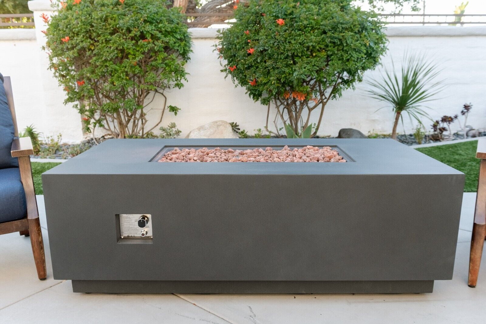 AMS Fireplace Creations 66" Dark Gray Sedona Fire Pit Table w/ Pullout Propane Tank Drawer - Detailed View 6 | EuroLife Furniture