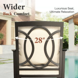 7-Piece Outdoor Patio Dining Set, Round Patio Table and Swivel Chairs with Seat & Back Cushion for 6 People, Black & Beige
