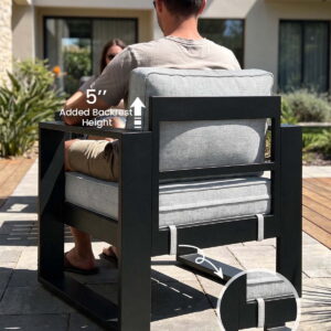 LayinSun 5 Piece Hight Back Aluminum Outdoor Furniture Set with Fire Pit Table, Modern Patio Conversation Sets