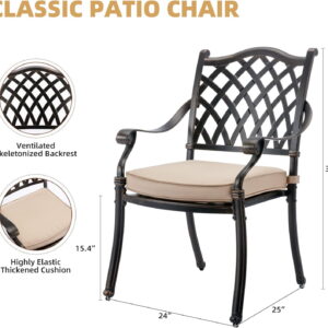 7-Piece Cast Aluminum Outdoor Table and Chairs, Antique Bronze Patio Dining Sets Include 60" Large Patio Dining Table and 6 Chairs with Removable Cushion