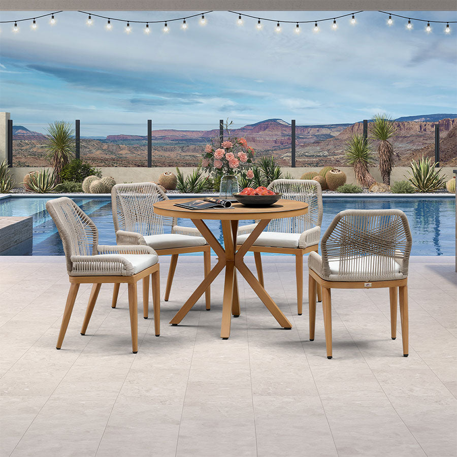 PURPLE LEAF Round Outdoor Dining Set Patio Aluminum Dining Set Round Table and Wicker Chairs with Sunbrella Cushions for Kitchen Deck - Patio Dining Set by EuroLife Furniture