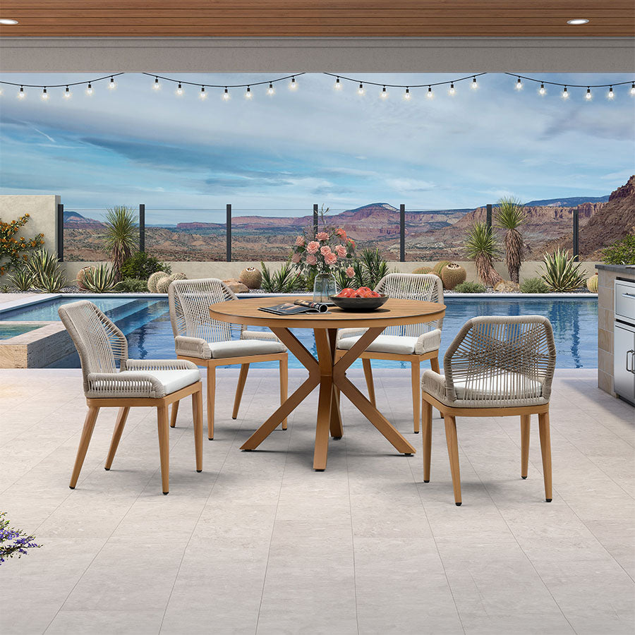 PURPLE LEAF Round Outdoor Dining Set Patio Aluminum Dining Set Round Table and Wicker Chairs with Sunbrella Cushions for Kitchen Deck - Detailed View 2 | EuroLife Furniture