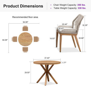 PURPLE LEAF Round Outdoor Dining Set Patio Aluminum Dining Set Round Table and Wicker Chairs with Sunbrella Cushions for Kitchen Deck