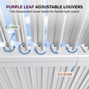 PURPLE LEAF Caesar LED Louvered Pergola with Integrated Solar Strip Lights Adjustable Aluminum Louvers Wind Resistant Pergolas for Patio Dining Deck Garden Yard White
