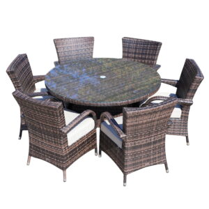 Direct Wicker 7-Piece Patio Dining Set with Rattan Chairs and Cushions in Brown